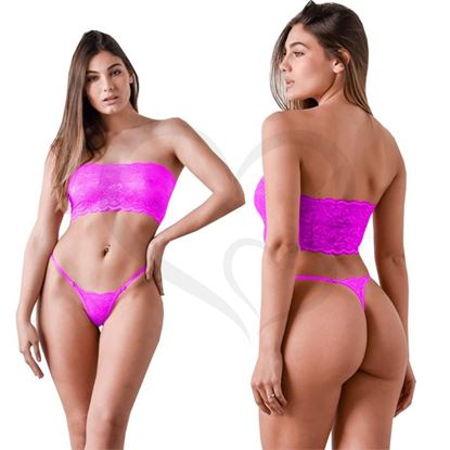 Bandeau e Hilo Dental de Puntilla Rosa Fluo